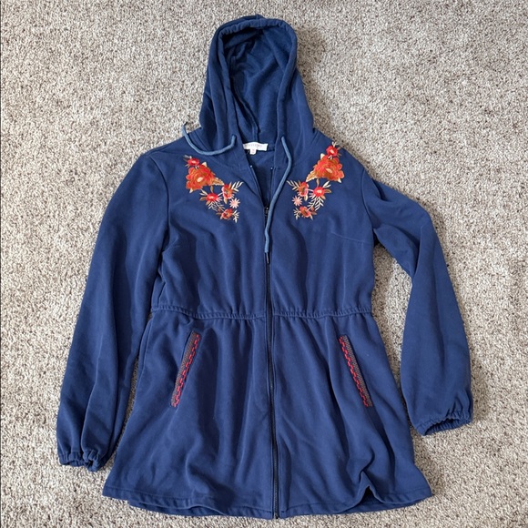 Solitaire Jackets & Blazers - Solitaire Navy Jacket with Floral Embroidery